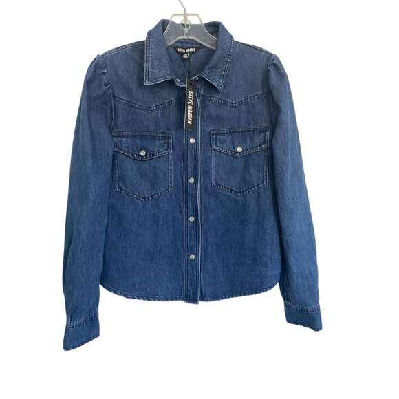 NWT Steve Madden Denim CHARLEY Snap-Up TOP Sz XS - Picture 2 of 11